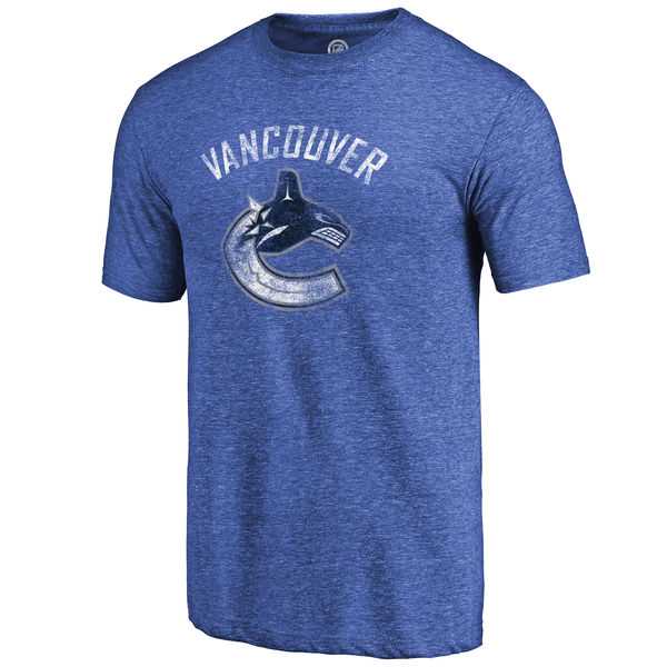 Men's Vancouver Canucks Distressed Team Primary Logo Tri Blend T-Shirt Royal FengYun
