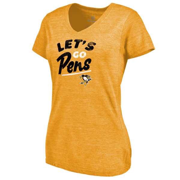 Women's Pittsburgh Penguins Hometown Collection Let's Go Tri Blend V Neck T-Shirt Gold FengYun