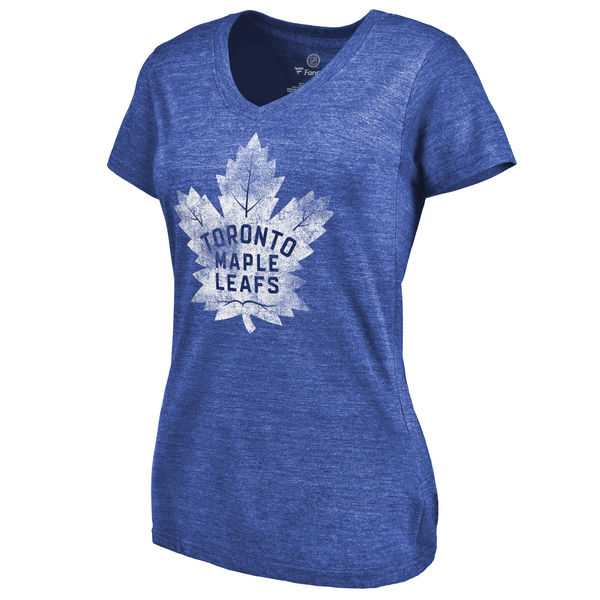 Women's Toronto Maple Leafs Distressed Team Primary Logo Tri Blend T-Shirt Blue FengYun