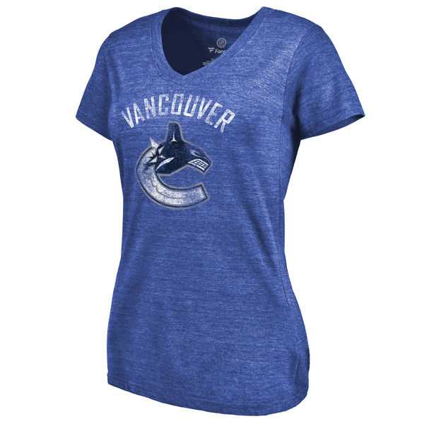 Women's Vancouver Canucks Distressed Team Primary Logo Tri Blend T-Shirt Blue FengYun