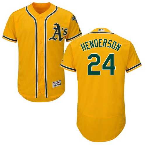 Oakland Athletics #24 Rickey Henderson Yellow Flexbase Stitched Jersey DingZhi