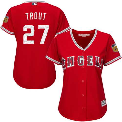 Women Los Angeles Angels of Anaheim #27 Mike Trout Red New 2017 Spring Training Cool Base Jersey DingZhi