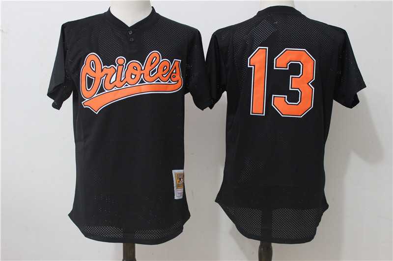 Baltimore Orioles #13 Manny Machado Black Mitchell And Ness Throwback Pullover Stitched Jersey
