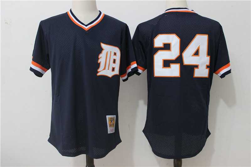Detroit Tigers #24 Miguel Cabrera Navy Blue Mitchell And Ness Throwback Pullover Stitched Jersey