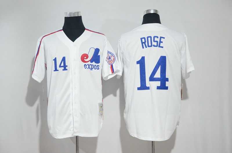 Montreal Expos #14 Rose White Mitchell And Ness Throwback Stitched Jersey