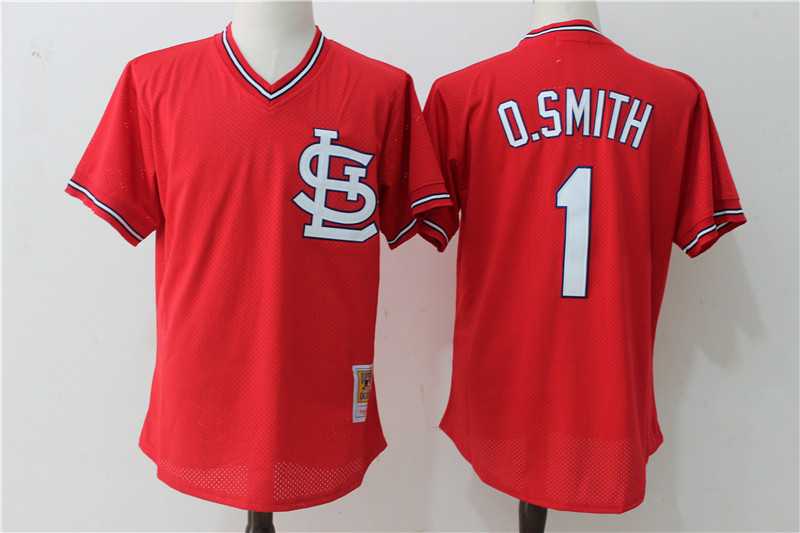 St. Louis Cardinals #1 O.Smith Red Mitchell And Ness Throwback Pullover Stitched Jersey