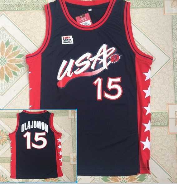 Team USA Basketball #15 Olajuwon Navy Blue Dream Team III Jersey