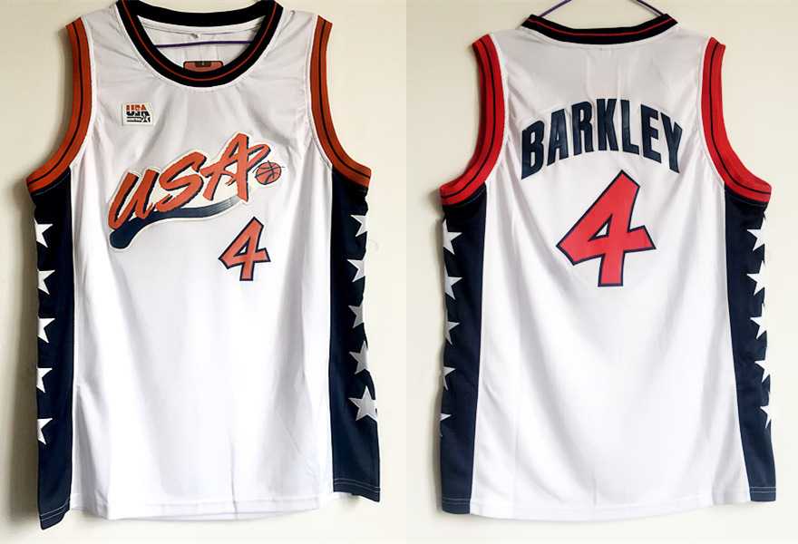Team USA Basketball #4 Charles Barkley White Dream Team III Jersey
