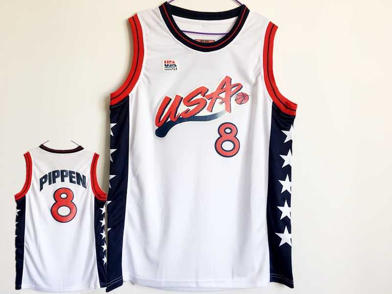 Team USA Basketball #8 Scottie Pippen White Dream Team III Jersey