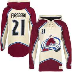 Colorado Avalanche #21 Peter Forsberg Cream All Stitched Hooded Sweatshirt