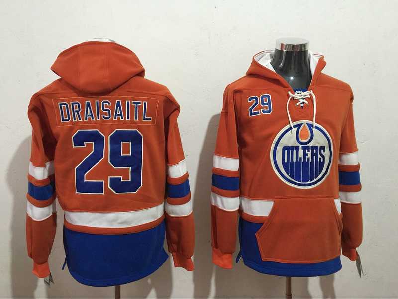 Edmonton Oilers #29 DRAISAITL Orange All Stitched Hooded Sweatshirt