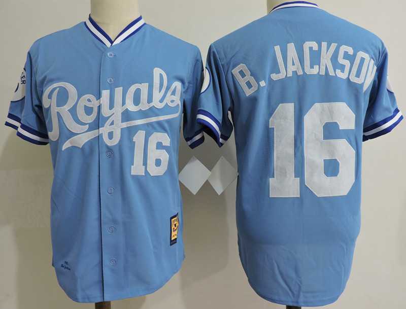 Kansas City Royals #16 Bo Jackson Blue Mitchell And Ness Throwback Stitched Jersey