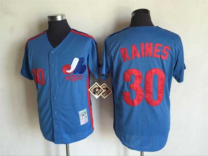 Montreal Expos #30 Tim Raines Blue Mitchell And Ness Throwback Stitched Jersey