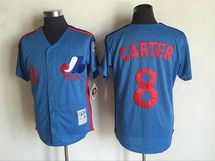 Montreal Expos #8 Gary Carter Blue Mitchell And Ness Throwback Stitched Jersey