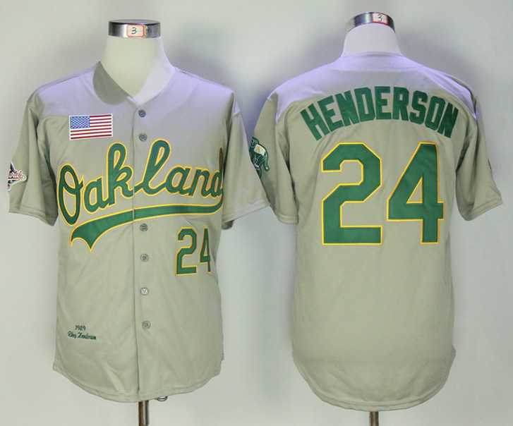 Oakland Athletics #24 Rickey Henderson Gray 1989 Throwback Jersey