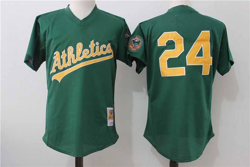 Oakland Athletics #24 Rickey Henderson Green 1998 Cooperstown Collection Batting Practice Jersey