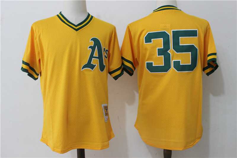 Oakland Athletics #35 Rickey Henderson Yellow Cooperstown Collection Batting Practice Jersey
