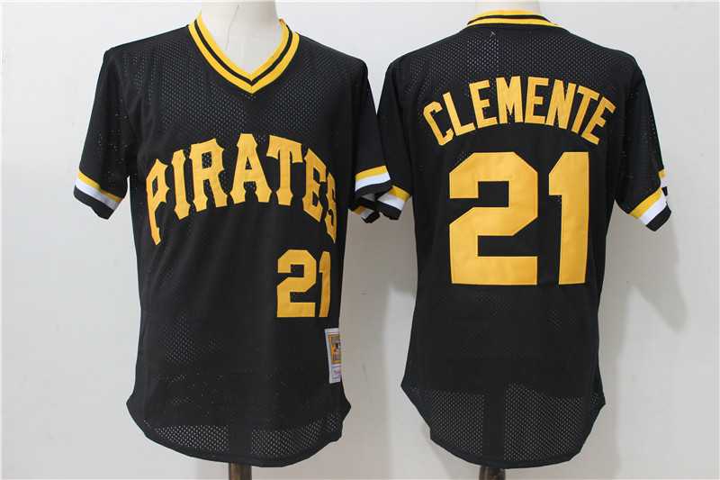 Pittsburgh Pirates #21 Roberto Clemente Black Cooperstown Collection Mesh Batting Practice Jersey
