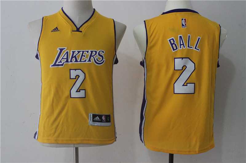 Youth Los Angeles Lakers #2 Lonzo Ball Yellow Swingman Jersey
