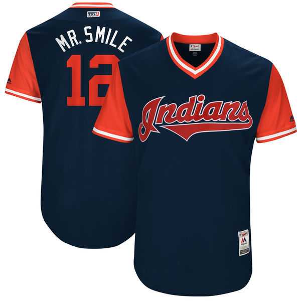Cleveland Indians #12 Francisco Lindor Mr. Smile Majestic Navy 2017 Players Weekend Jersey