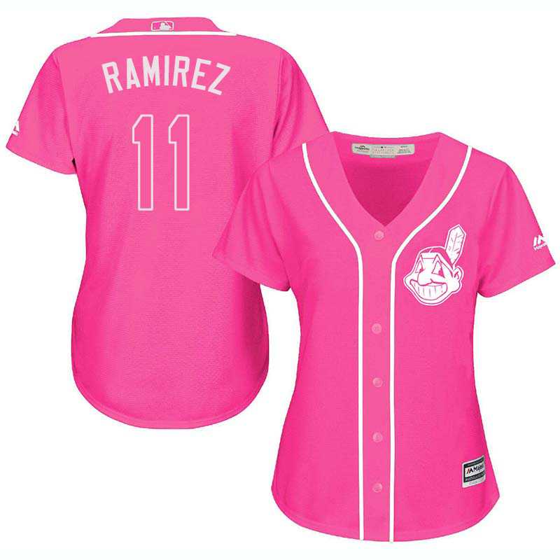 Women Cleveland Indians #11 Jose Ramirez Pink New Cool Base Stitched Jerseys