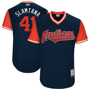 Cleveland Indians #41 Carlos Santana Slamtana Majestic Navy 2017 Players Weekend Jersey JiaSu