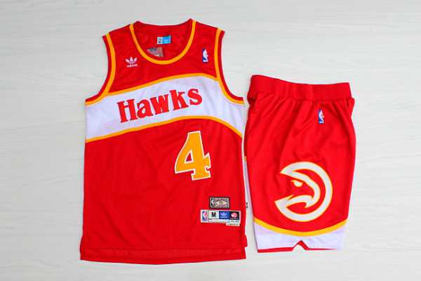 Atlanta Hawks #4 Spud Webb Red Hardwood Classics Stitched NBA Jerseys(With Shorts)