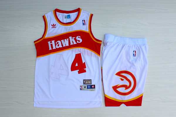 Atlanta Hawks #4 Spud Webb White Hardwood Classics Stitched NBA Jerseys(With Shorts)