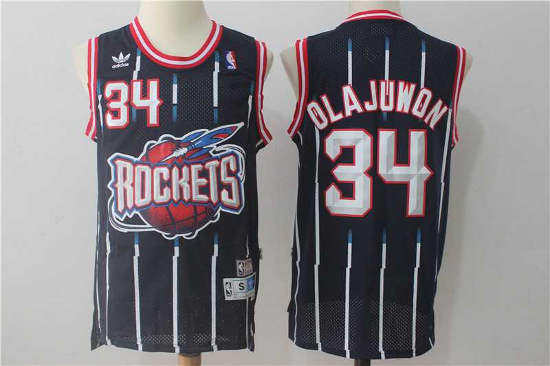 Houston Rockets #34 Hakeem Olajuwon Navy Hardwood Classics Stitched NBA Jerseys
