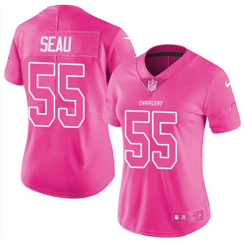 Nike San Diego Chargers #55 Junior Seau Pink Women's NFL Limited Rush Fashion Jersey DingZhi