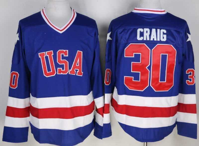 Team USA #30 Craig Blue Olympic Throwback Stitched NHL Jersey