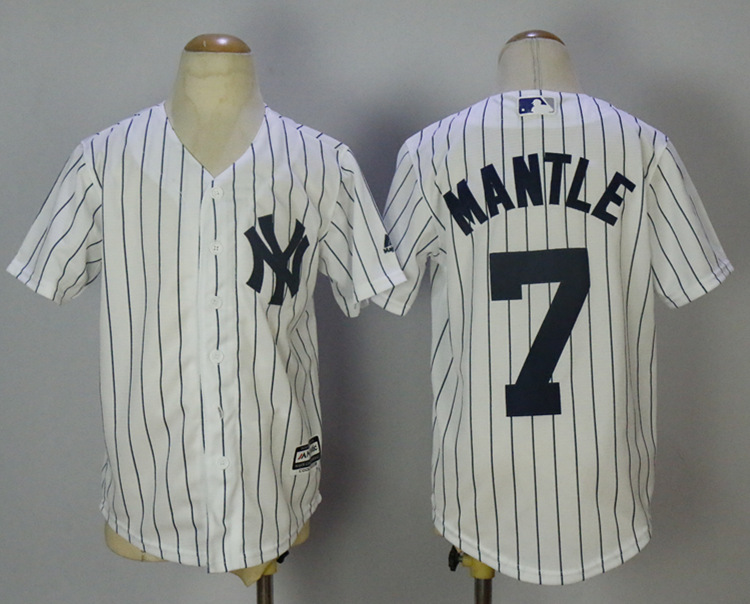 Youth New York Yankees #7 Mickey Mantle White New Cool Base Jersey
