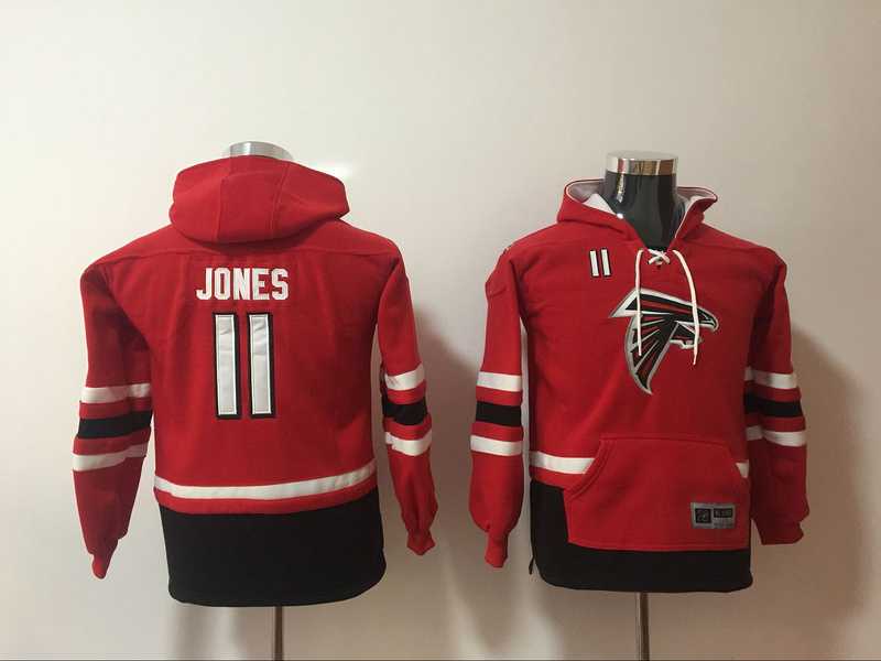 Youth Atlanta Falcons #11 Julio Jones Red All Stitched Hooded Sweatshirt