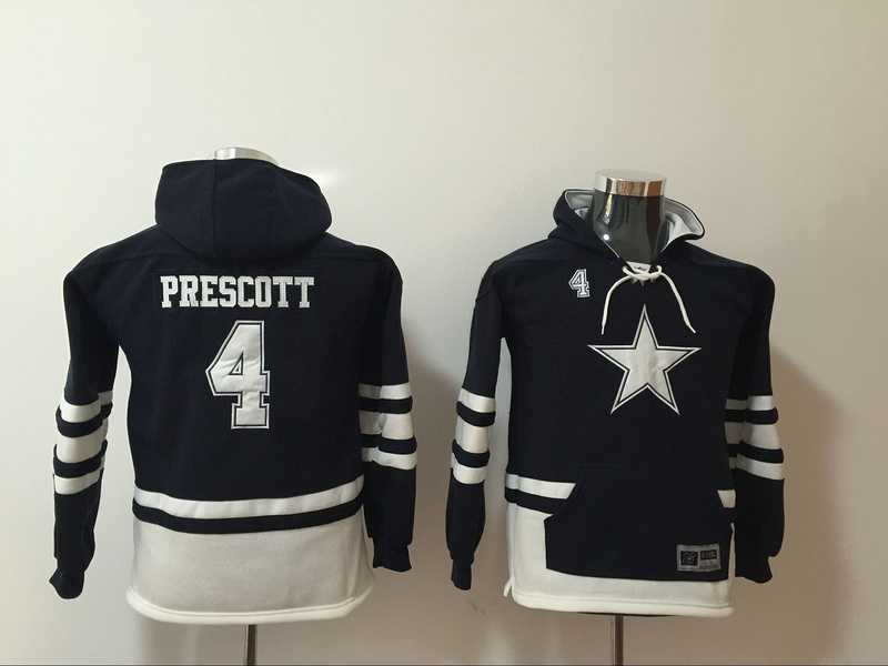 Youth Dallas Cowboys #4 Dak Prescott Navy All Stitched Hooded Sweatshirt