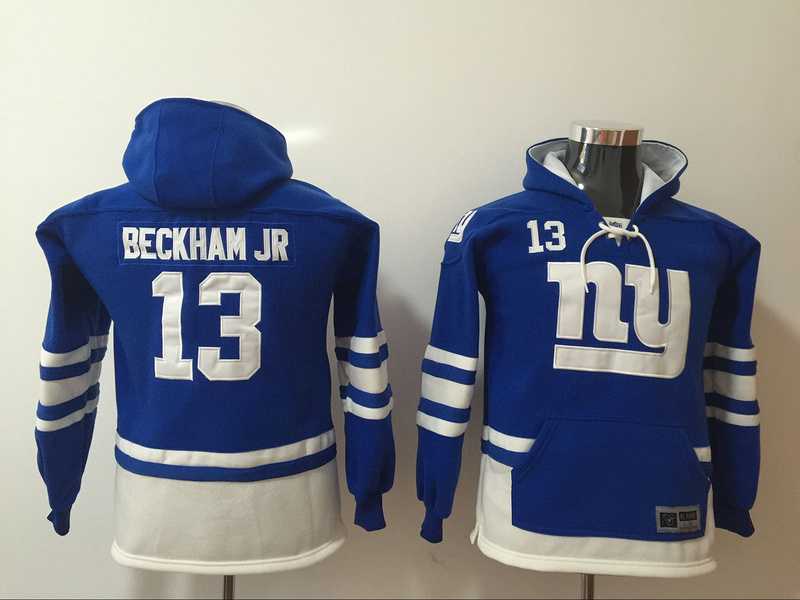 Youth New York Giants #13 Odell Beckham Jr Blue All Stitched Hooded Sweatshirt