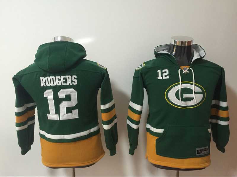 Youth Nike Green Bay Packers #12 Aaron Rodgers Green All Stitched Hooded Sweatshirt