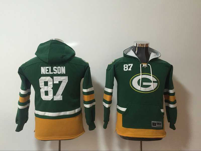 Youth Nike Green Bay Packers #87 Jordy Nelson Green All Stitched Hooded Sweatshirt