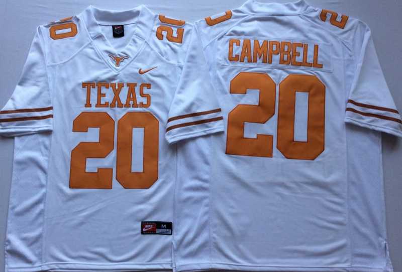 Texas Longhorns 20 Earl Campbell White Nike College Football Jersey