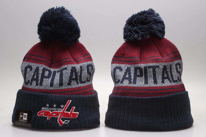 Capitals Fresh Logo Navy Cuffed Pom Knit Hat YP