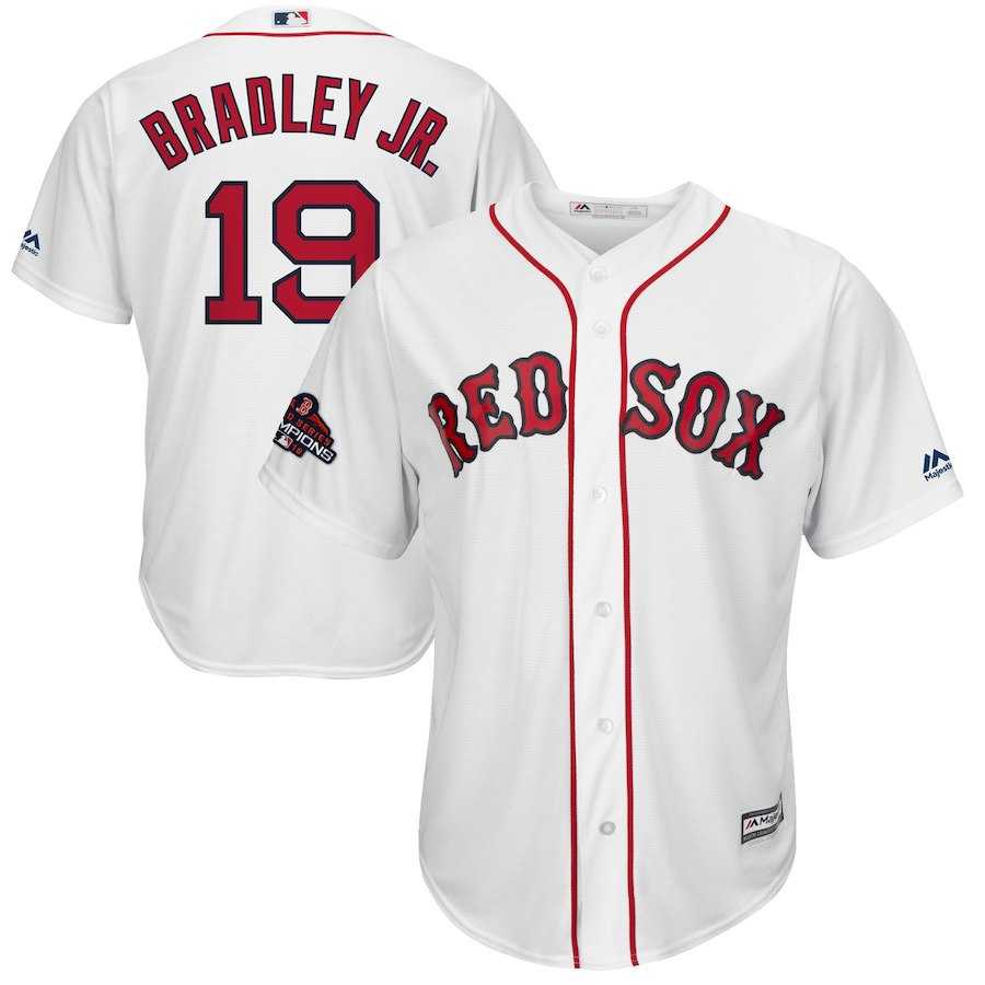 Red Sox 19 Jackie Bradley Jr. White 2018 World Series Champions Team Logo Player Jersey Dzhi