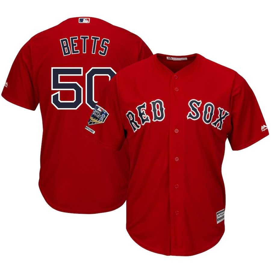 Red Sox 50 Mookie Betts Scarlet 2018 World Series Champions Alternate Cool Base Player Jersey Dzhi