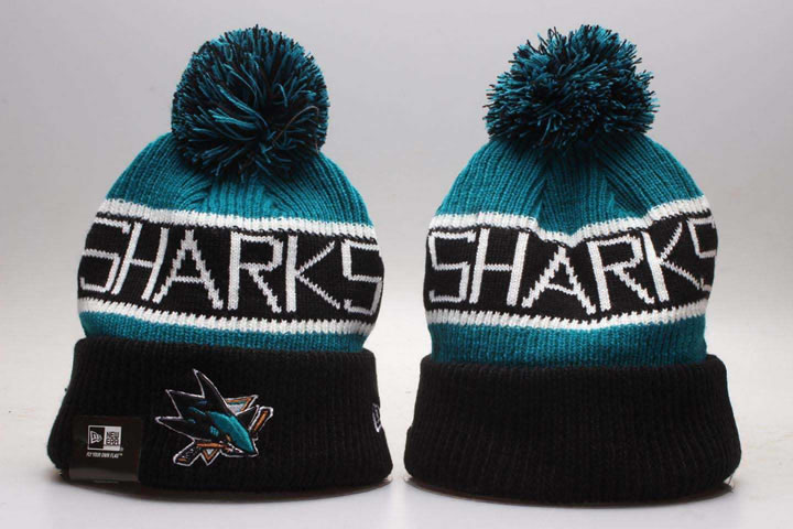 Sharks Biggest Fan Teal Cuffed Pom Knit Hat YP