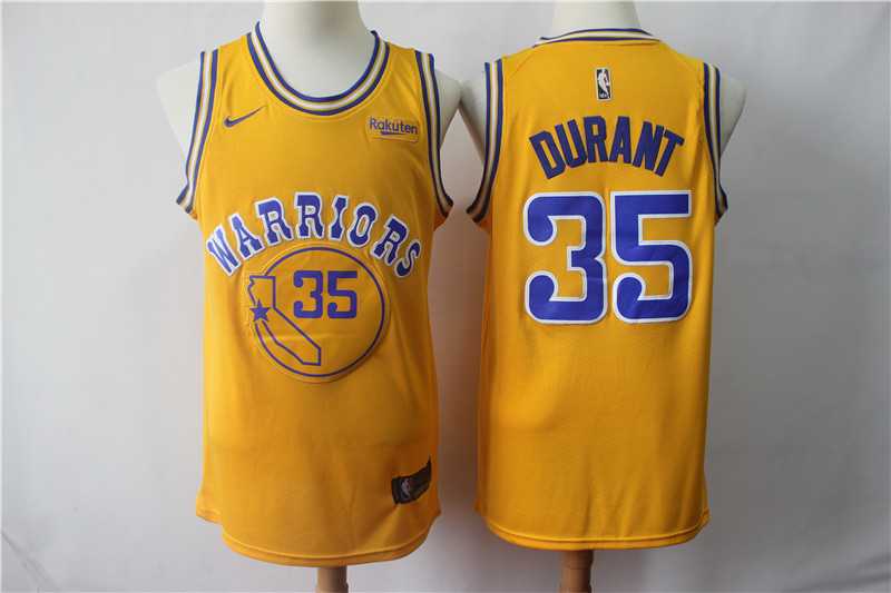 Warriors 35 Kevin Durant Gold Nike Swingman Jersey