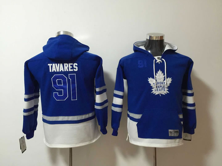Youth Maple Leafs 91 John Tavares Blue All Stitched Hooded Sweatshirt