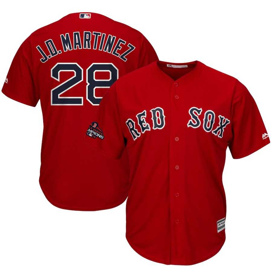 Youth Red Sox 28 J.D. Martinez Red 2018 World Series Champions Cool Base Jersey Dzhi