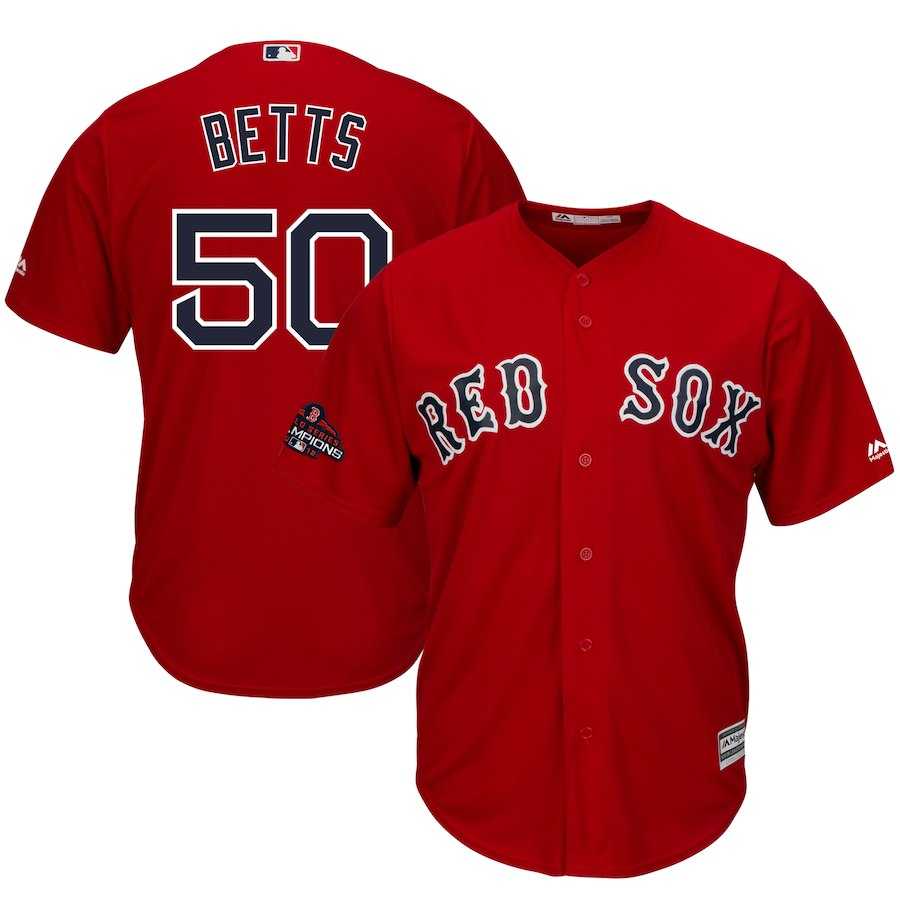 Youth Red Sox 50 Mookie Betts Red 2018 World Series Champions Cool Base Jersey Dzhi