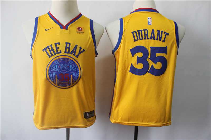 Youth Warriors 35 Kevin Durant Gold City Edition Nike Swingman Jersey
