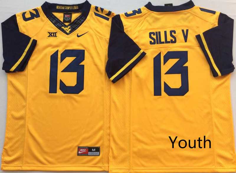 Youth West Virginia Mountaineers 13 David Sills V Gold Nike College Football Jersey