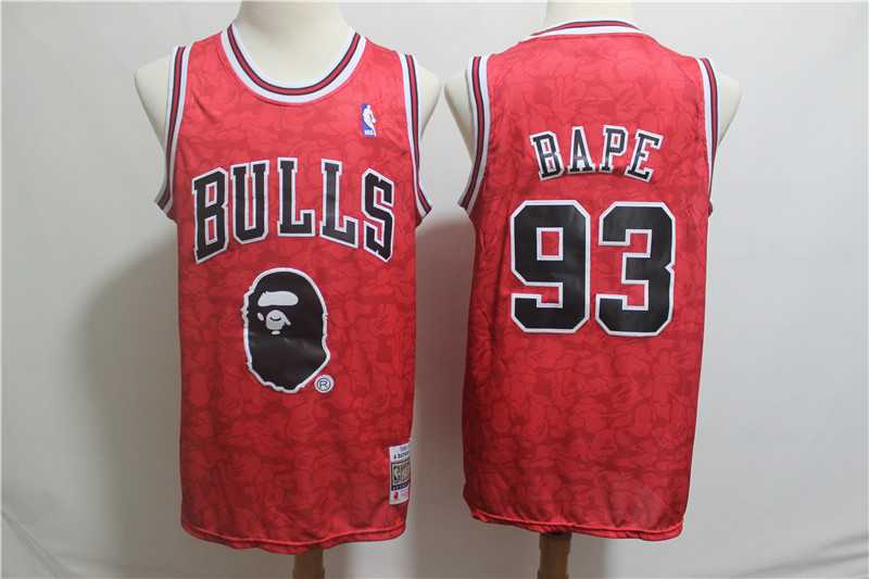 Bulls 93 Bape Red Hardwood Classics Jersey
