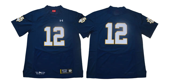 Notre Dame 12 Blue Under Armour College Football Jersey